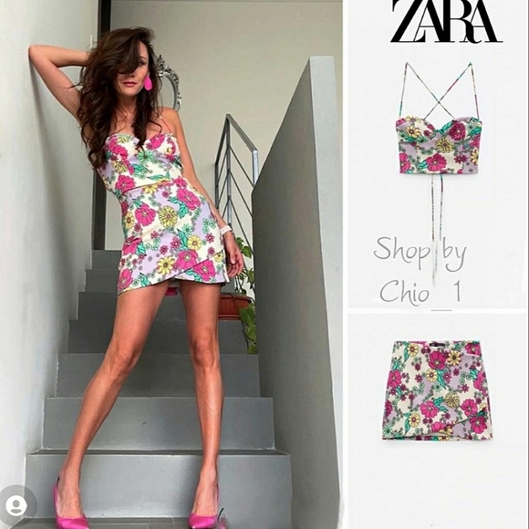 ZARA floral set mini skirt and crop top bloggers favorite